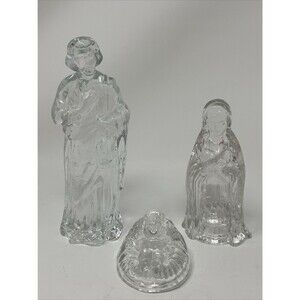 Vintage Christmas On Main Street Nativity Set Glass Crystal Clear 3 Piece 52959